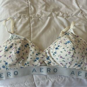Aeropostale Floral Print Bra - Cream with Blue and Purple Accents